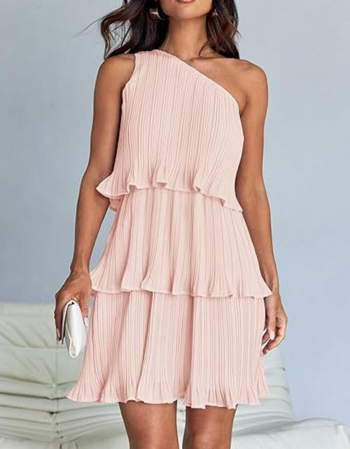 Load image into Gallery viewer, Layered Single Shoulder Mini Dress
