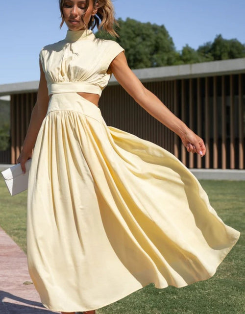Load image into Gallery viewer, Cutout Mock Neck Sleeveless Ruched Dress
