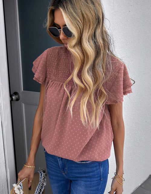 Load image into Gallery viewer, Polka Dot Smocked Flutter Sleeve Blouse
