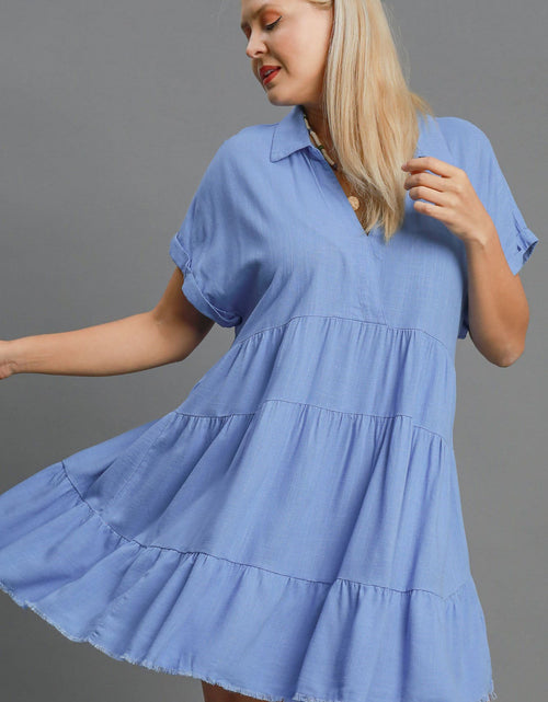 Load image into Gallery viewer, Umgee Full Size Raw Hem Folded Sleeve Tiered Dress Plus Size
