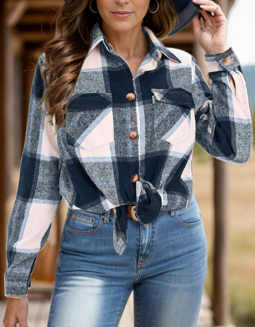 Load image into Gallery viewer, Full Size Pocketed Plaid Collared Neck Shacket
