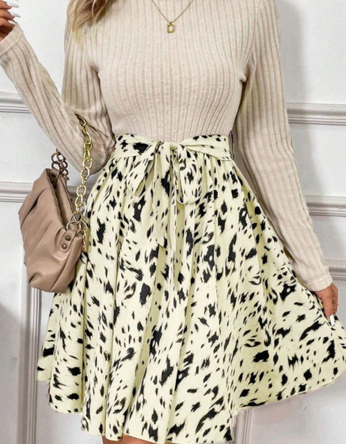 Load image into Gallery viewer, Printed Tie Waist Mock Neck Long Sleeve Dress
