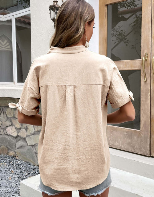 Load image into Gallery viewer, Perfee Buttoned Notched Neck Cuffed Sleeve Blouse
