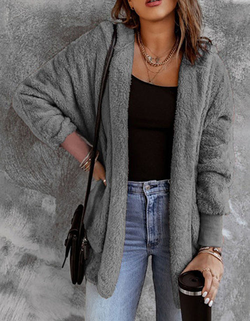 Load image into Gallery viewer, Open Front Hooded Faux Fur Outwear with Pockets
