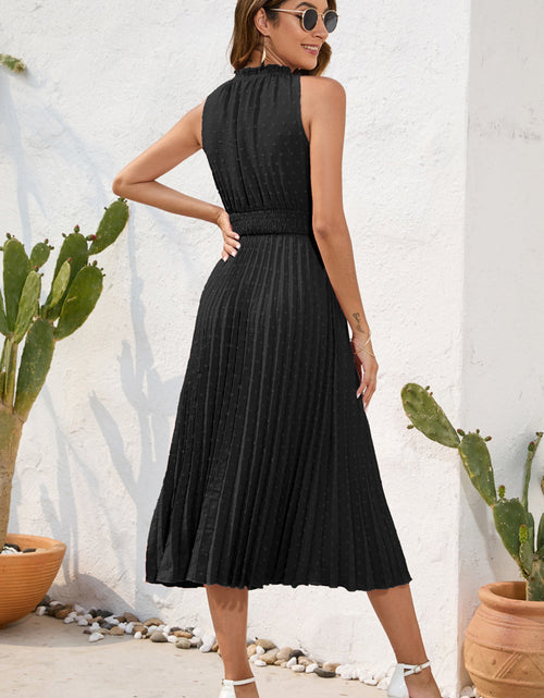 Load image into Gallery viewer, Swiss Dot Tie Neck Sleeveless Dress
