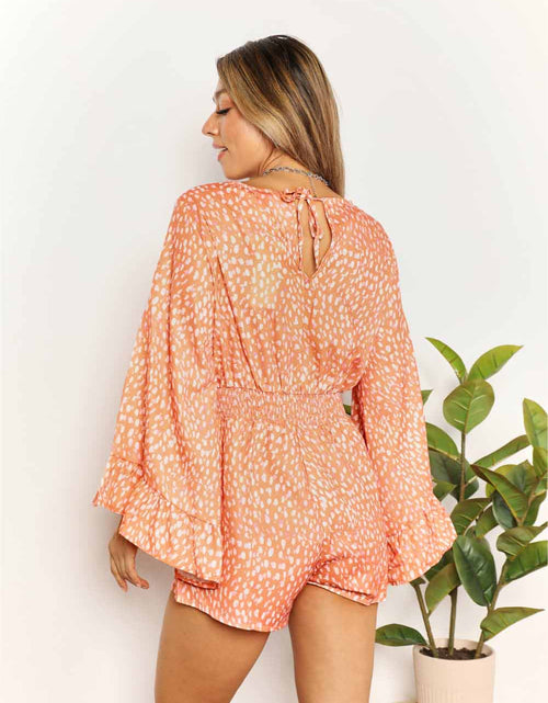 Load image into Gallery viewer, Double Take Printed Flare Sleeve Surplice Romper
