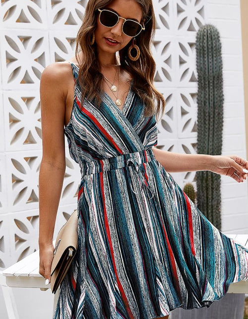 Load image into Gallery viewer, Ivy Lane Striped Surplice Neck Spaghetti Strap Dress
