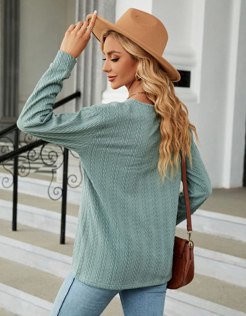 Load image into Gallery viewer, Decorative Button V-Neck Long Sleeve T-Shirt
