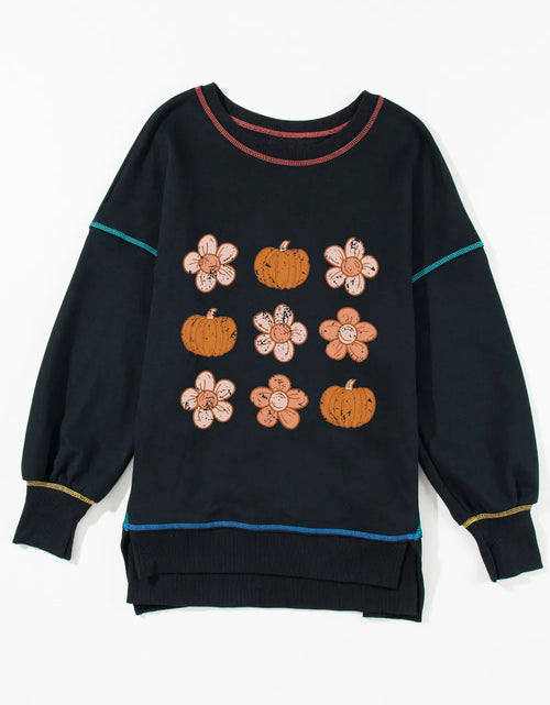Load image into Gallery viewer, Pumpkin &amp; Flower Graphic Long Sleeve Sweatshirt

