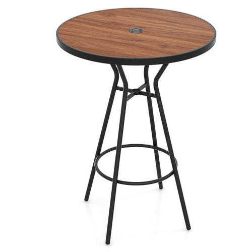 Load image into Gallery viewer, 28 Inches Outdoor Bar Table with Wood-Like Tabletop for Backyard Garden
