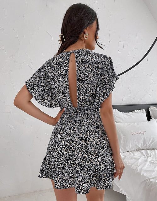 Load image into Gallery viewer, Cutout Ditsy Floral Surplice Flounce Sleeve Dress
