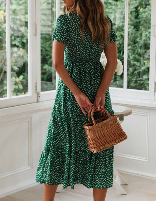 Load image into Gallery viewer, Printed Square Neck Short Sleeve Midi Dress
