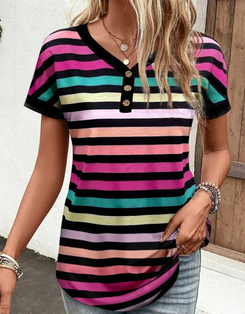Load image into Gallery viewer, Striped V-Neck Short Sleeve T-Shirt
