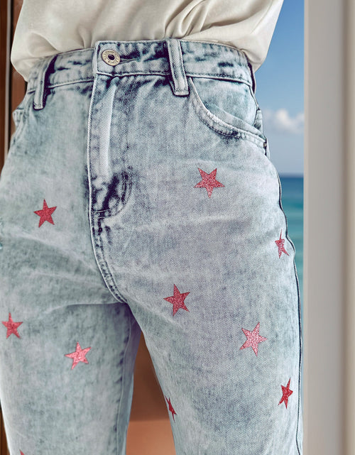 Load image into Gallery viewer, Distressed Star Jeans with Pockets

