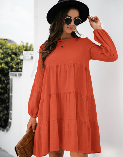 Load image into Gallery viewer, Balloon Sleeve Keyhole Tiered Dress
