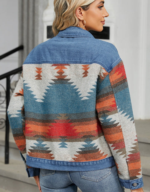 Load image into Gallery viewer, Geometric Button Up Long Sleeve Denim Jacket
