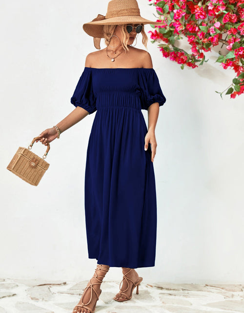 Load image into Gallery viewer, Off-Shoulder Balloon Sleeve Midi Dress

