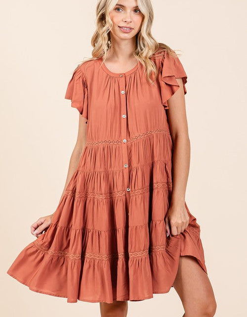 Load image into Gallery viewer, Mittoshop Lace Detail Ruffled Button Down Tiered Dress
