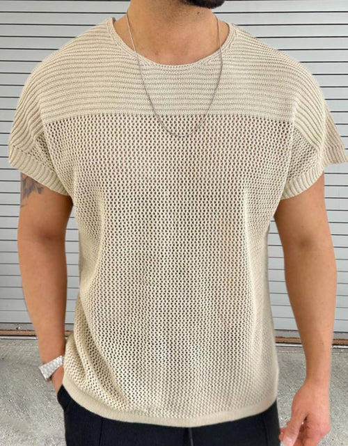 Load image into Gallery viewer, Men's Eyelet Round Neck Short Sleeve T-Shirt
