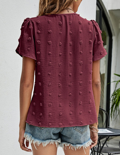 Load image into Gallery viewer, Swiss Dot Round Neck Petal Sleeve Top
