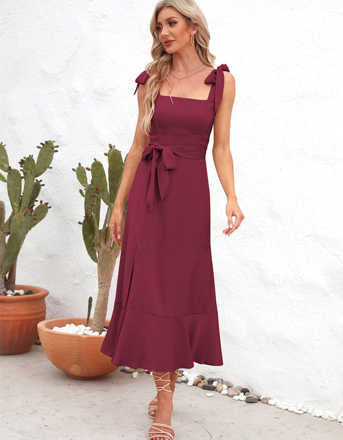 Load image into Gallery viewer, Square Neck Tie Strap Midi Dress
