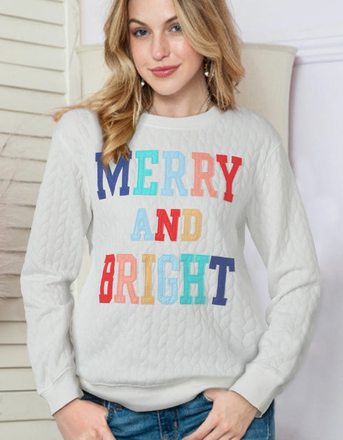 Load image into Gallery viewer, Full Size MERRY AND BRIGHT Cable Knit Pullover Sweatshirt
