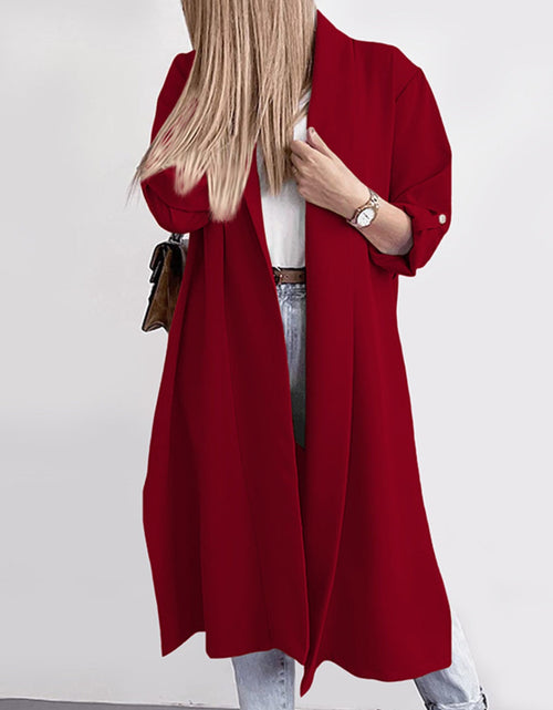 Load image into Gallery viewer, Slit Open Front Roll-Tab Sleeve Trench Coat

