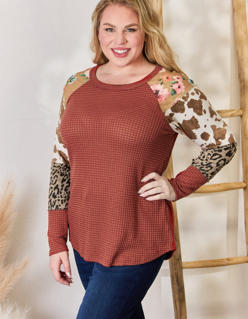 Load image into Gallery viewer, Hailey &amp; Co Full Size Leopard Waffle-Knit Blouse
