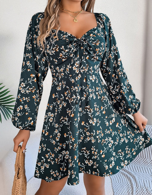 Load image into Gallery viewer, Printed Sweetheart Neck Balloon Sleeve Mini Dress

