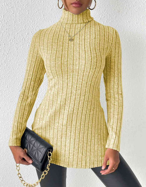 Load image into Gallery viewer, Ribbed Turtleneck Long Sleeve Slit T-Shirt
