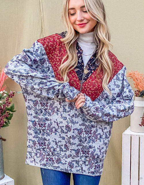 Load image into Gallery viewer, And The Why Printed Half Zip Up Long Sleeve Hoodie
