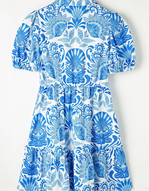 Load image into Gallery viewer, Tiered Printed Short Sleeve Mini Dress

