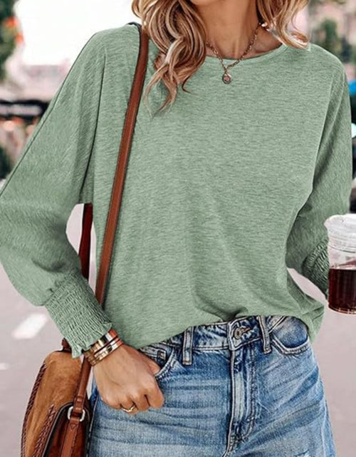 Load image into Gallery viewer, Round Neck Smocked Lantern Sleeve T-Shirt
