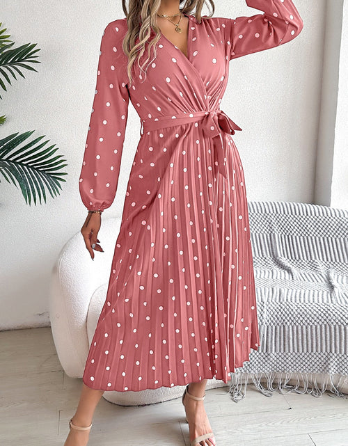 Load image into Gallery viewer, Tied Polka Dot Long Sleeve Midi Dress
