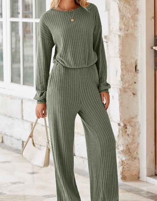 Load image into Gallery viewer, Round Neck Long Sleeve Jumpsuit
