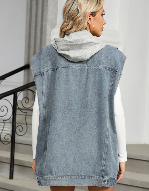 Load image into Gallery viewer, Removable Hood Button Up Cap Sleeve Denim Jacket
