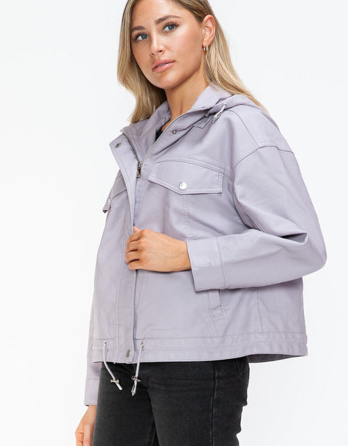 Load image into Gallery viewer, How Dare U Drawstring Hem PU Leather Zip Up Jacket
