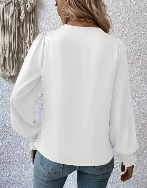 Load image into Gallery viewer, Surplice Smocked Lantern Sleeve Blouse
