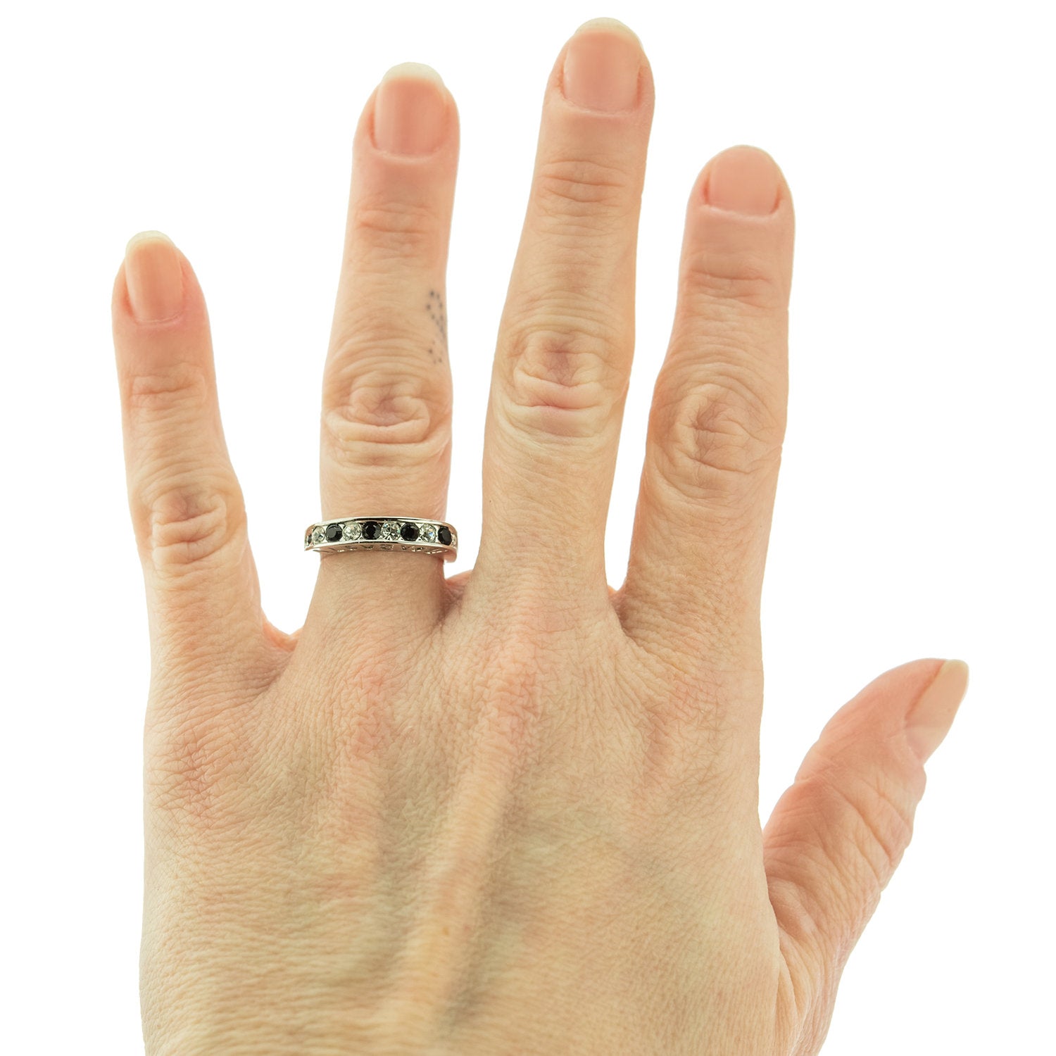 Vintage 1980s I Love You Ring Band Ring Garnet and Clear Austrian Crystals Imported by PVD Vintage Jewelry