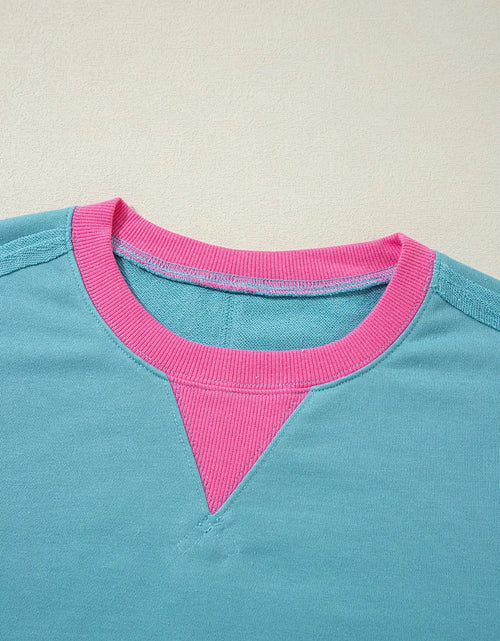 Load image into Gallery viewer, Contrast Round Neck Dropped Shoulder Long Sleeve Sweatshirt
