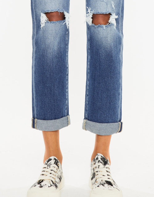 Load image into Gallery viewer, Kancan High Waist Distressed Hem Detail Cropped Straight Jeans
