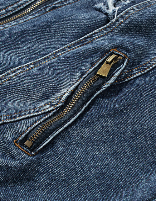 Load image into Gallery viewer, Fake Two-Piece Hooded Zip-Up Denim Jacket
