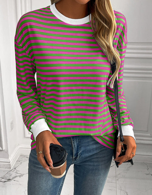 Load image into Gallery viewer, Ivy Lane Striped Round Neck Long Sleeve Sweatshirt
