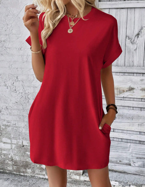 Load image into Gallery viewer, Round Neck Short Sleeve Mini Tee Dress with Pockets
