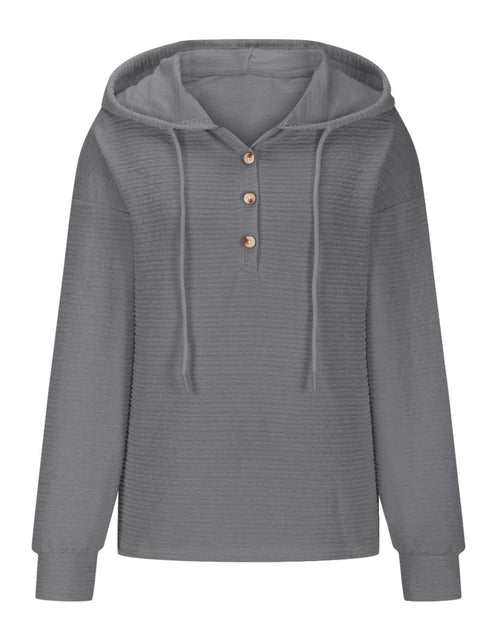 Load image into Gallery viewer, Drawstring Quarter Button Long Sleeve Hoodie
