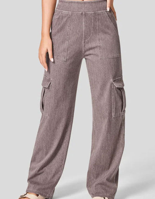Load image into Gallery viewer, High Waist Straight Leg Cargo Jeans

