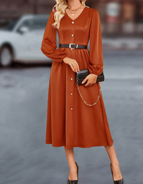 Load image into Gallery viewer, V-Neck Balloon Sleeve Midi Dress
