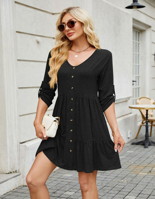 Load image into Gallery viewer, Tiered Ruched V-Neck Mini Dress
