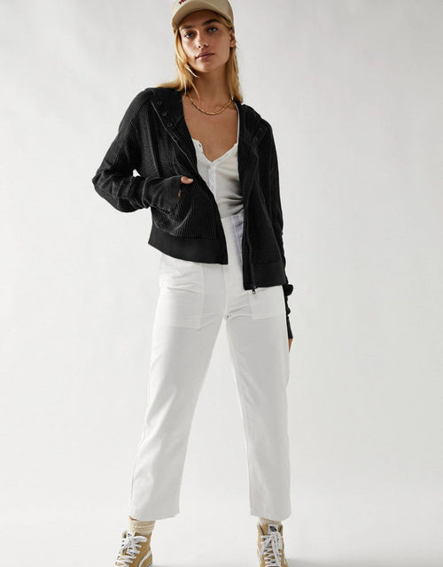 Load image into Gallery viewer, Waffle-Knit Dropped Shoulder Hooded Jacket
