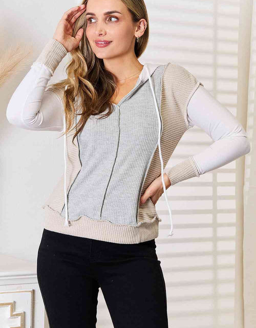 Load image into Gallery viewer, Double Take Color Block Exposed Seam Drawstring Hoodie
